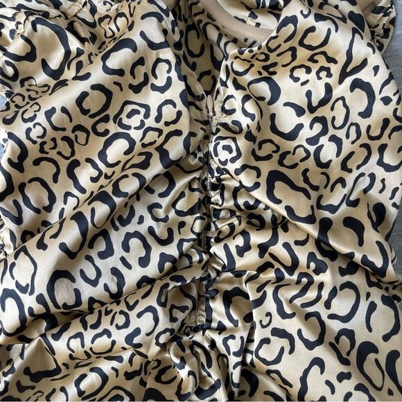 For Love & Lemons Women's Frankie Cheetah Mini Ruched Satin Dress - L - Picture 9 of 11